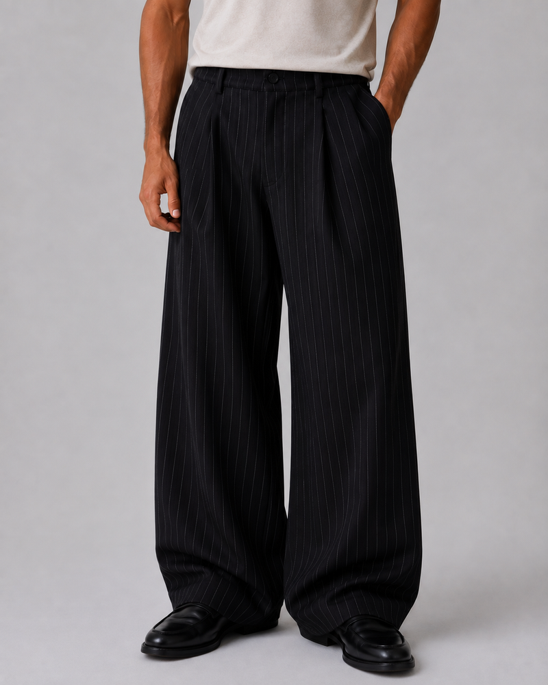 Men’s Pinstripe Wide Leg Pants – Baggy Tailored Trousers